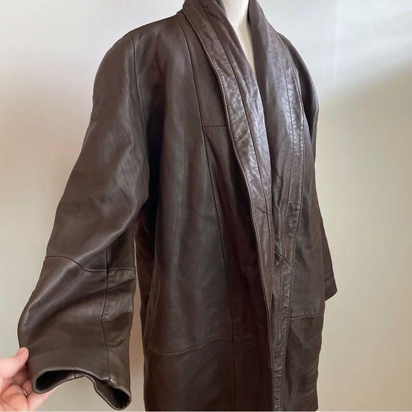 Vintage Chocolate Brown Leather Open Front Blazer